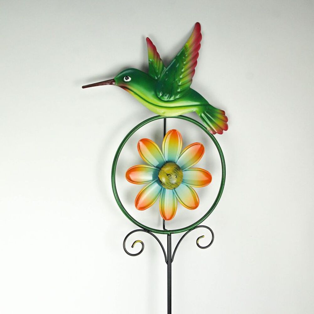 55 Inch Hummingbird Flower Kinetic Wind Spinner Garden Stake Yard Decor Pinwheel - Picture 2 of 4